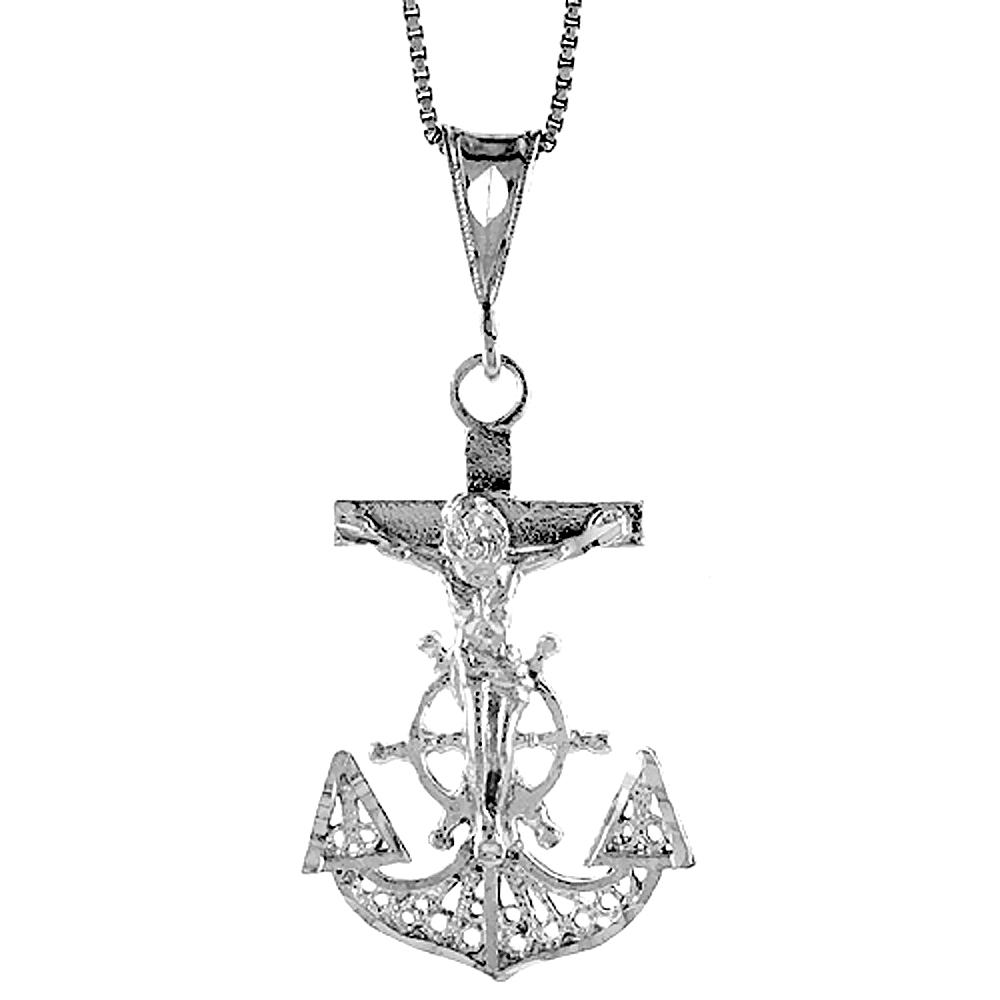 Filigree Sterling Silver Mariners Anchor Cross Pendant Men Women 1 3/8 inch