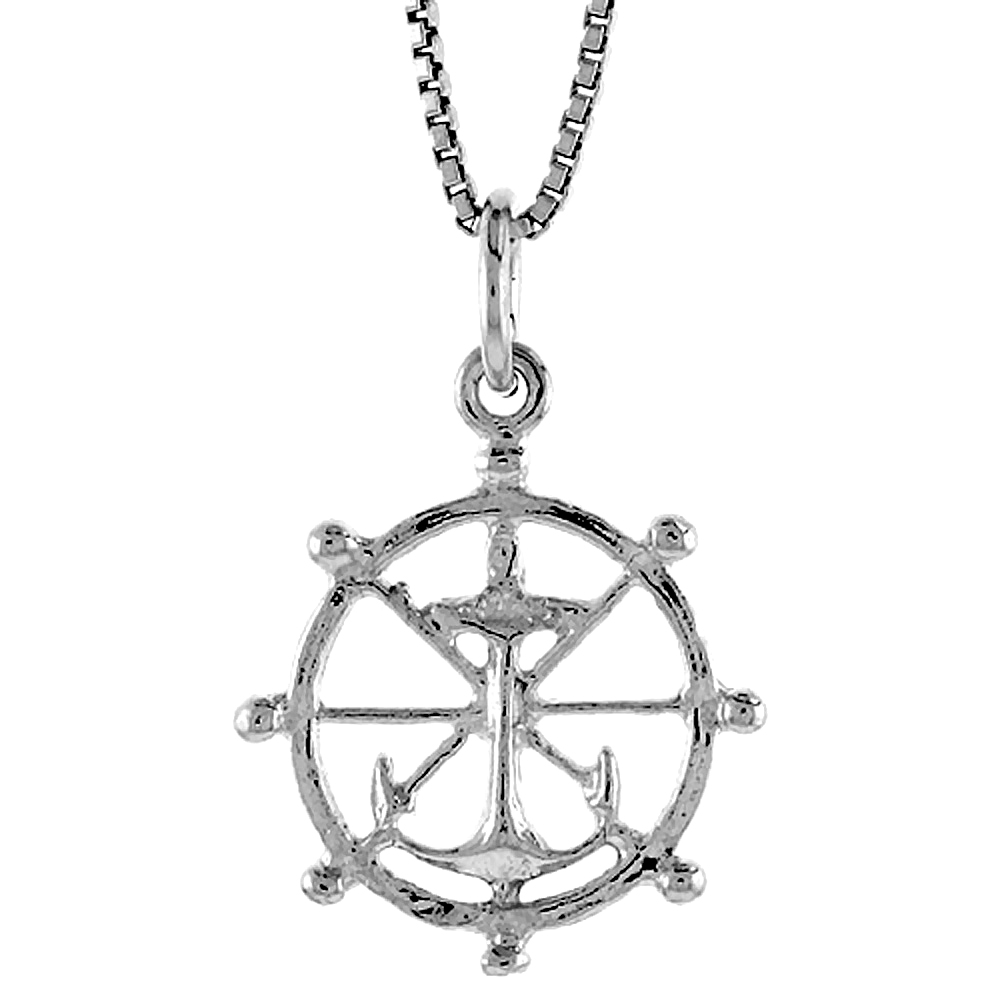 Dainty Celtic Wheel of Taranis Symbol Sterling Silver Ships Wheel & Anchor Pendant Women 3/4 inch