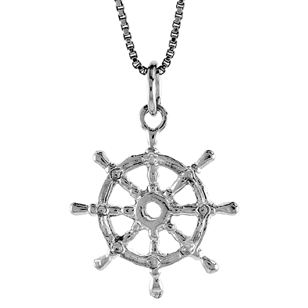 Small Celtic Wheel of Taranis Symbol Sterling Silver Ships Wheel Pendant Textured Women 7/8 inch