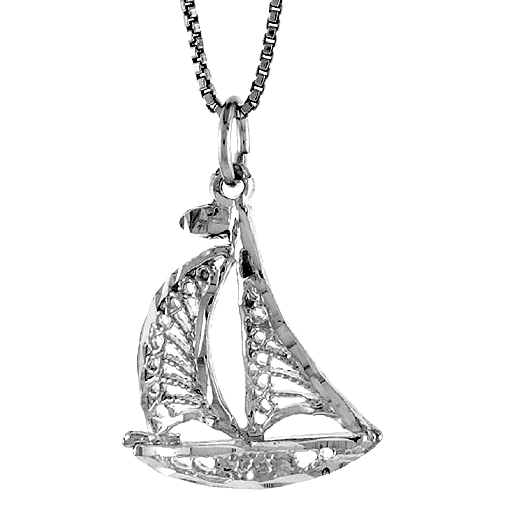 Small Filigree Sterling Silver Sailboat Pendant Women 7/8 inch