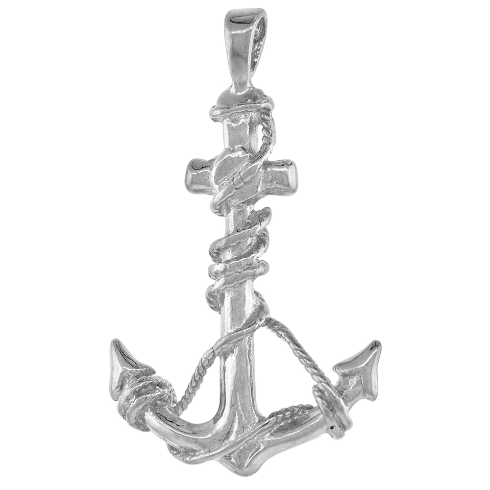 Large Plain Sterling Silver Anchor Pendant Men 1 1/16 inch