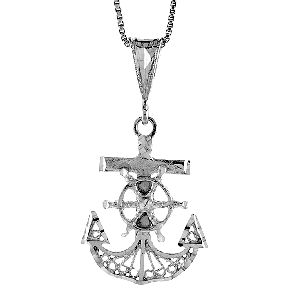 Delicate Small Filigree Sterling Silver Mariners Anchor Cross Pendant Women Men 1 inch