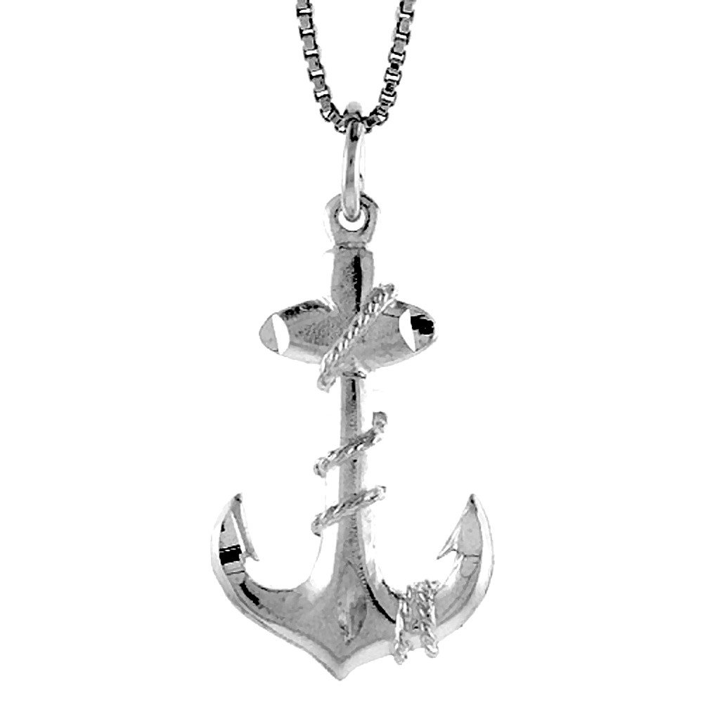 Small Plain Sterling Silver Anchor Pendant Men Women 1 inch