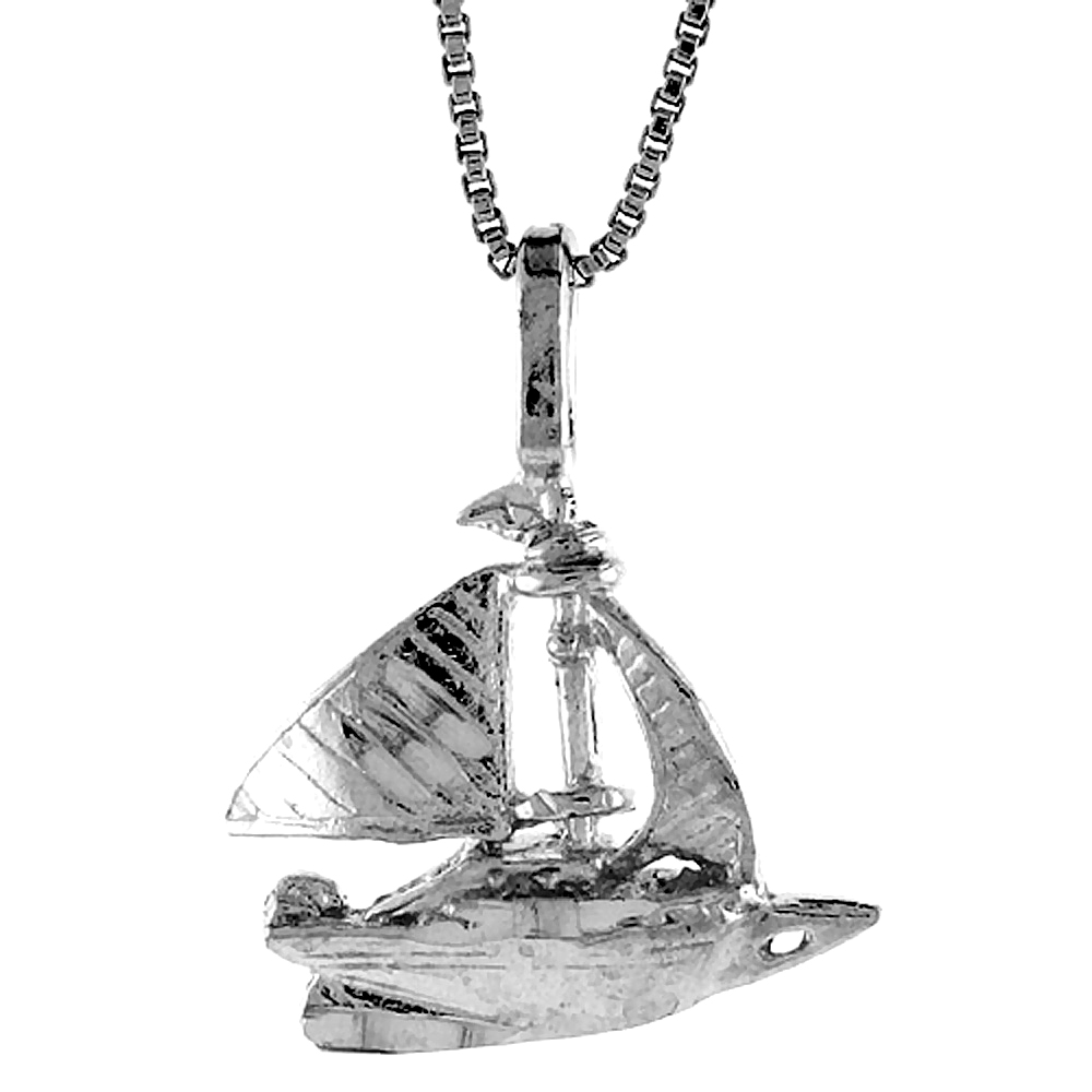 Small 3-D Sterling Silver Sailboat Pendant Women Men 5/8 inch