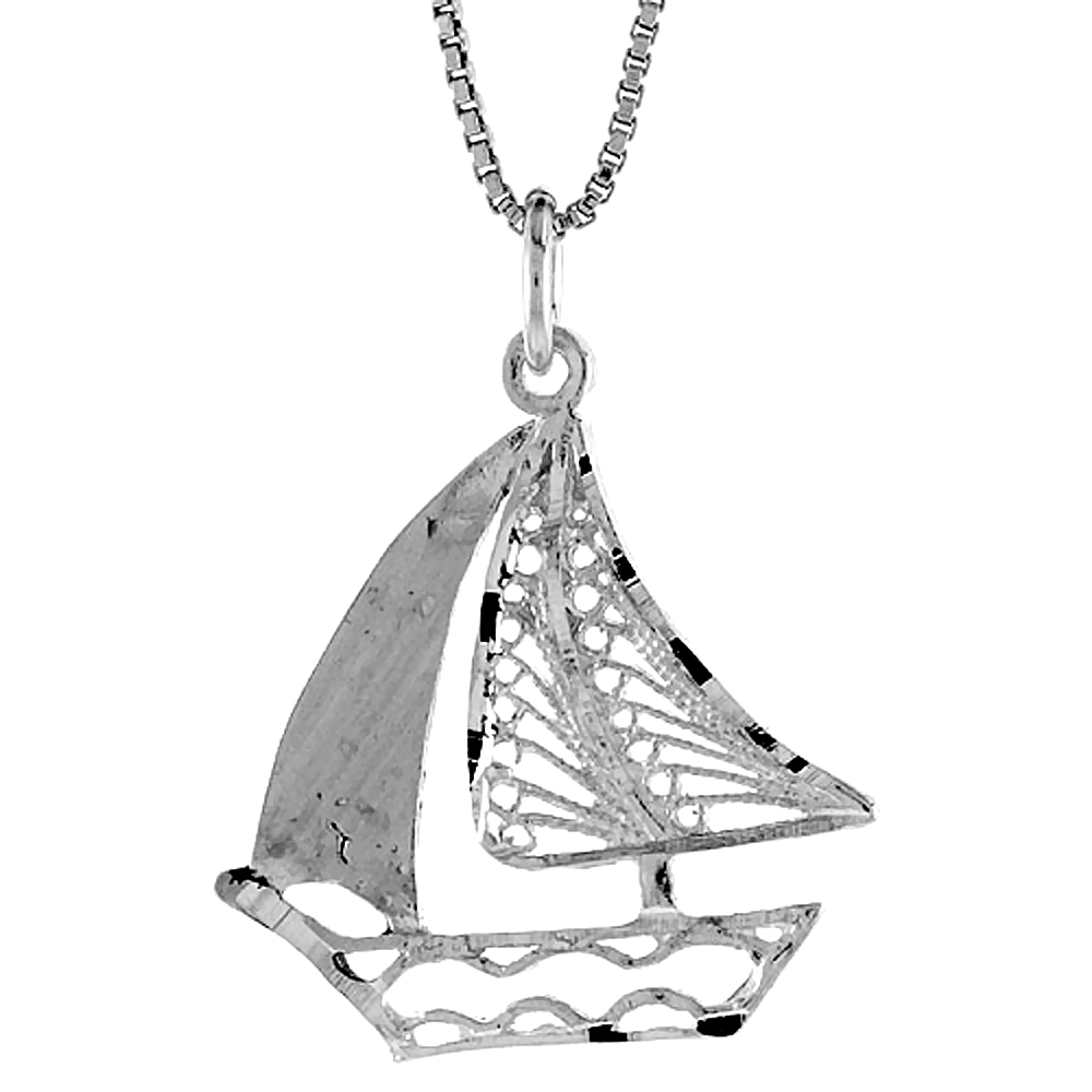 Small Flat Open Sterling Silver Filigree Sailboat Pendant Women 1 inch