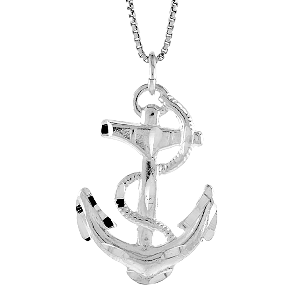 Medium Size Flat Sterling Silver Anchor Pendant men Women 1 1/16 inch