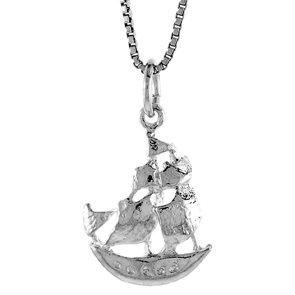 Dainty Sterling Silver Tall Ship Pendant men Women 3/4 inch