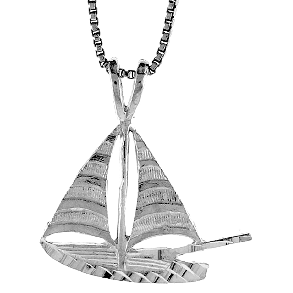 Flat Sterling Silver Sailboat Pendant Textured Sails Women Men 3/4 inch