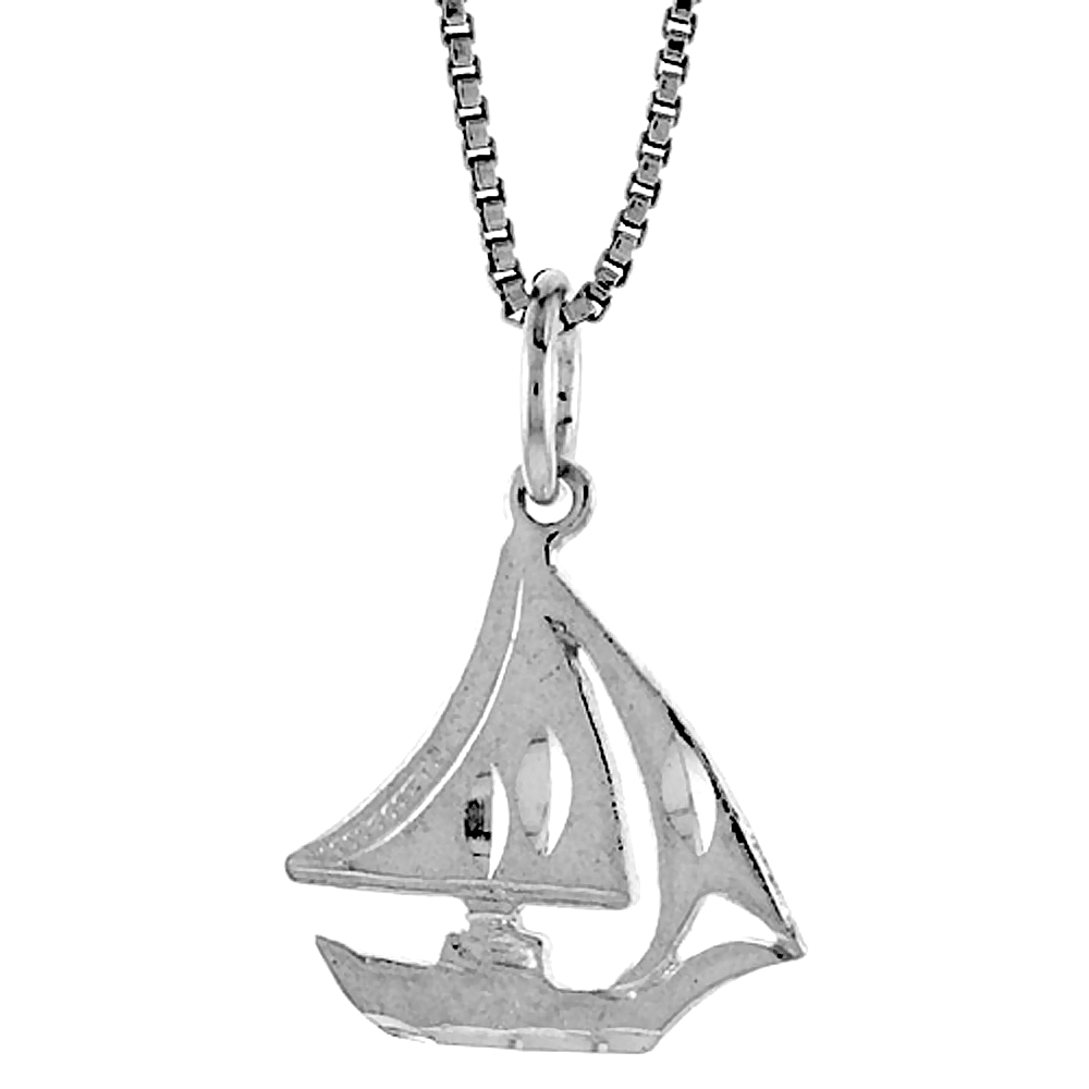 Very Tiny Flat Sterling Silver Sailboat Pendant Women 5/8 inch