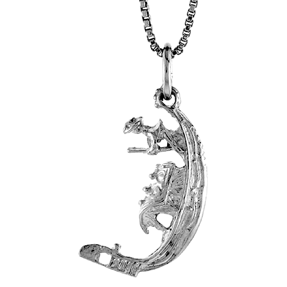 Small Curvy Venecian Sterling Silver Gondola Pendant Women 7/8 inch