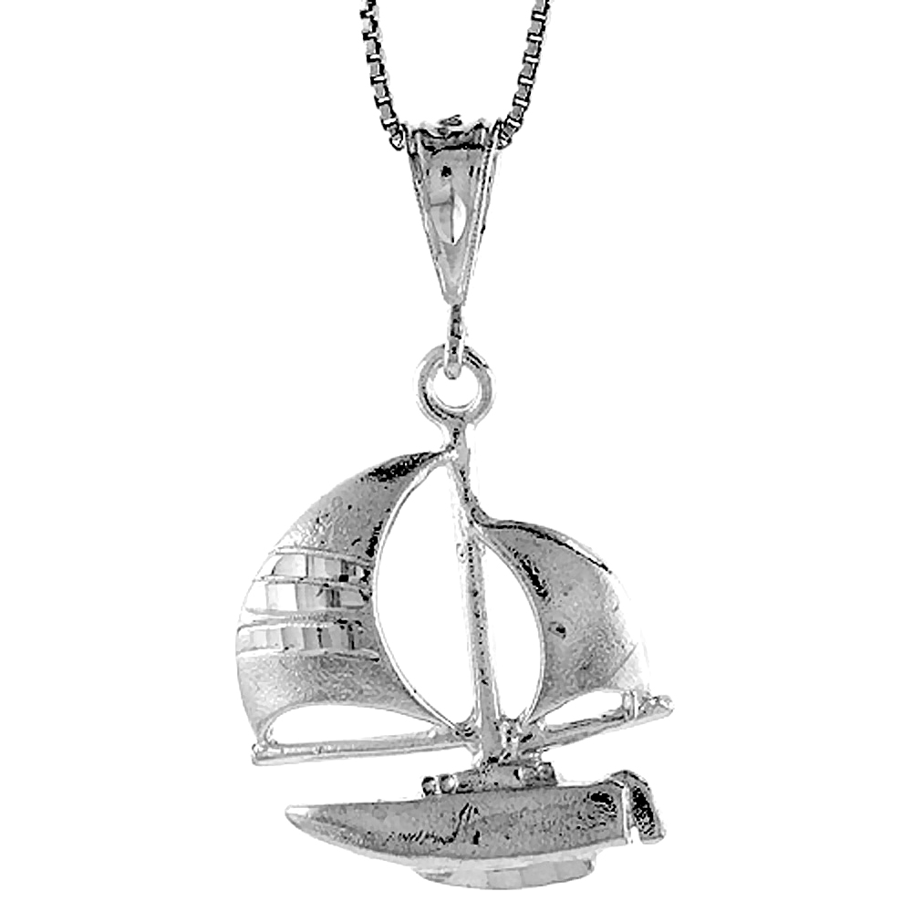 Small Full Sail Sterling Silver Sailboat Pendant Charm Men Women 1 1/16 inch