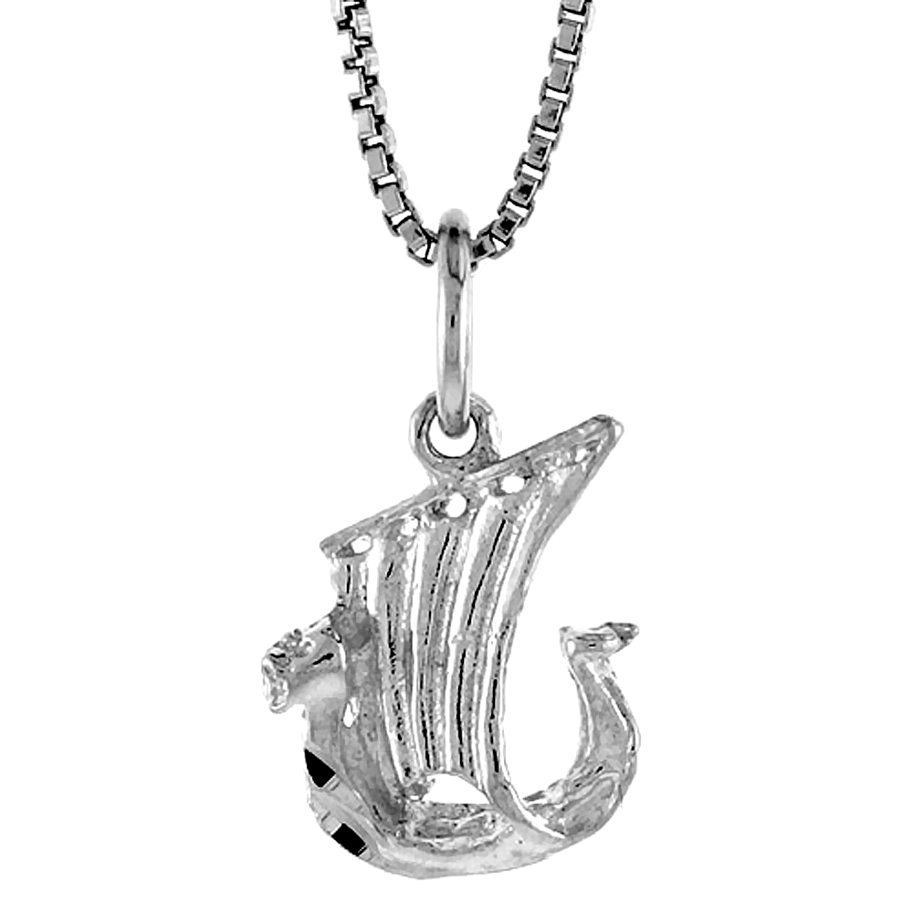 Sterling Silver Tiny Viking Boat Pendant Charm Women 1/2 inch