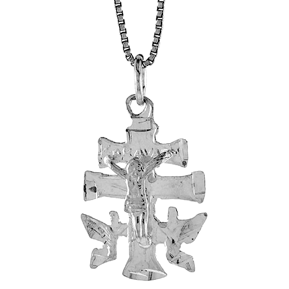 Dainty Sterling Silver Carabaca Cross Pendant Women Men 7/8 inch