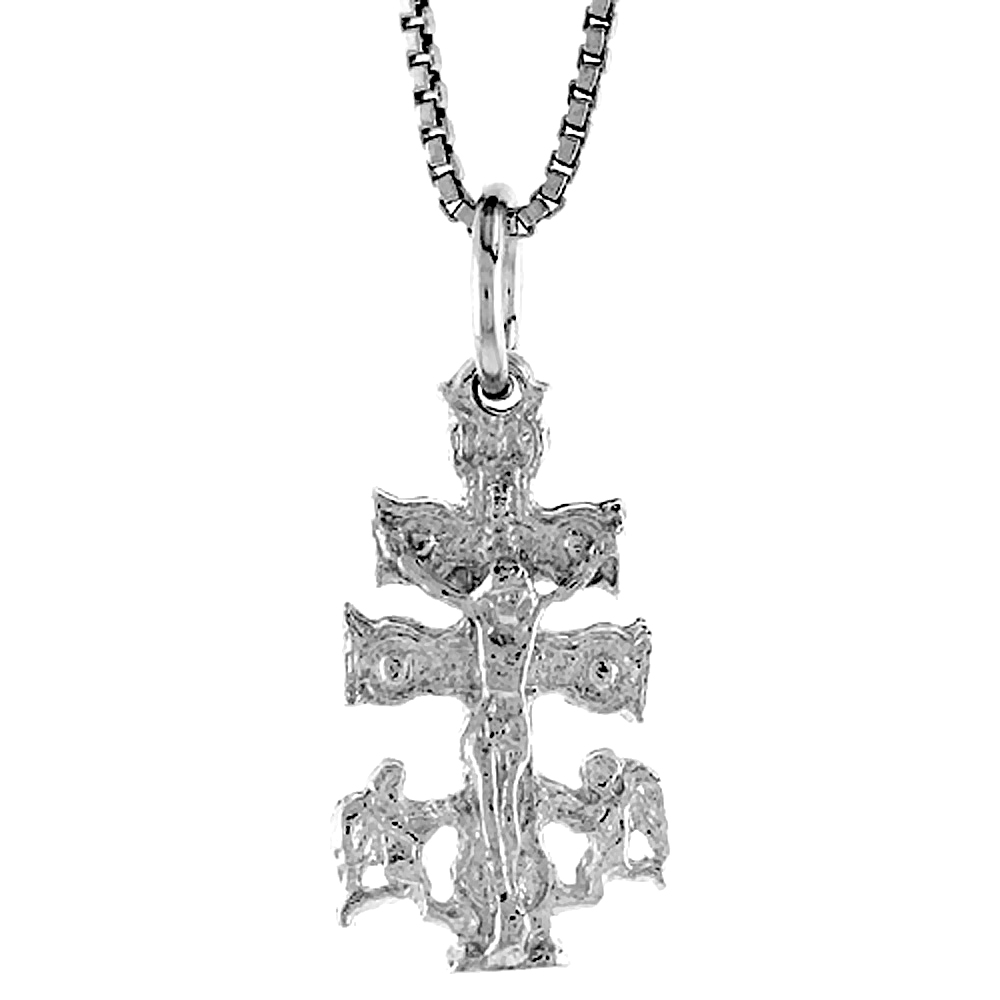 Tiny Sterling Silver Carabaca Cross Pendant Women 3/4 inch