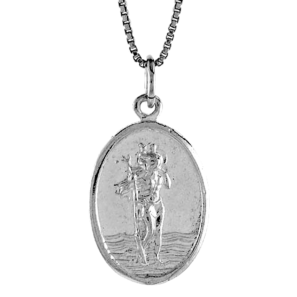 Oval Sterling Silver St Christopher Medal Women Men Polished 7/8 inch