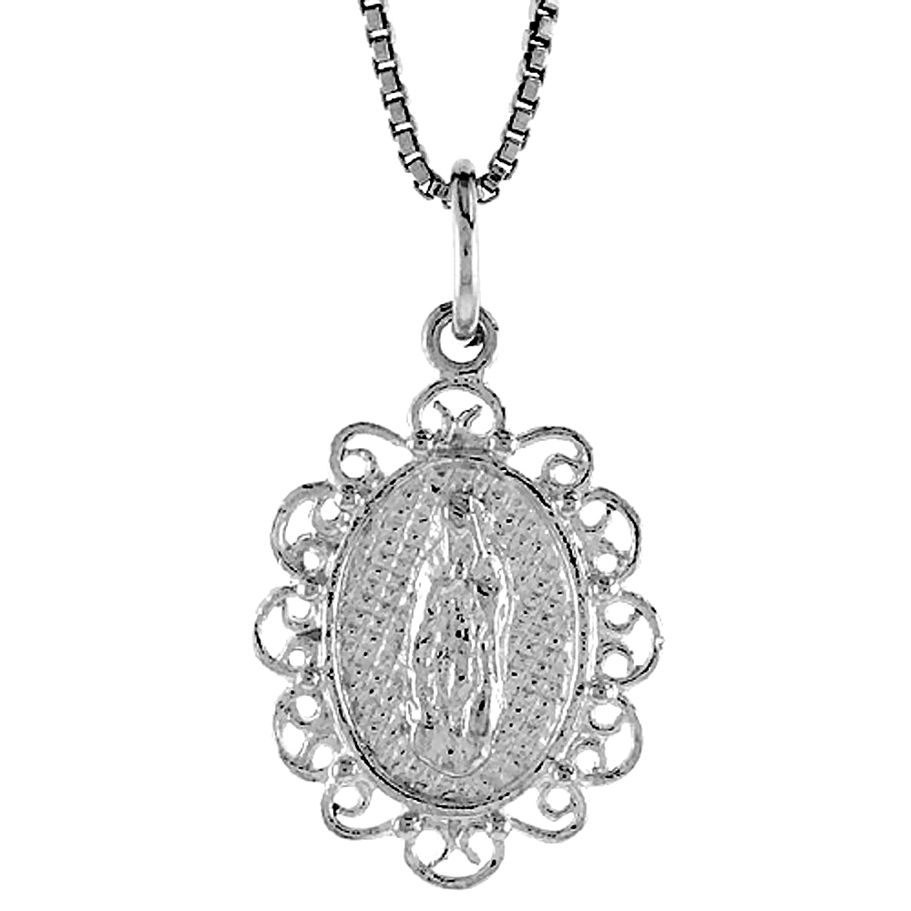 Oval Sterling Silver Filigree Border Mary Immaculate Medal Women Polished 3/4 inch