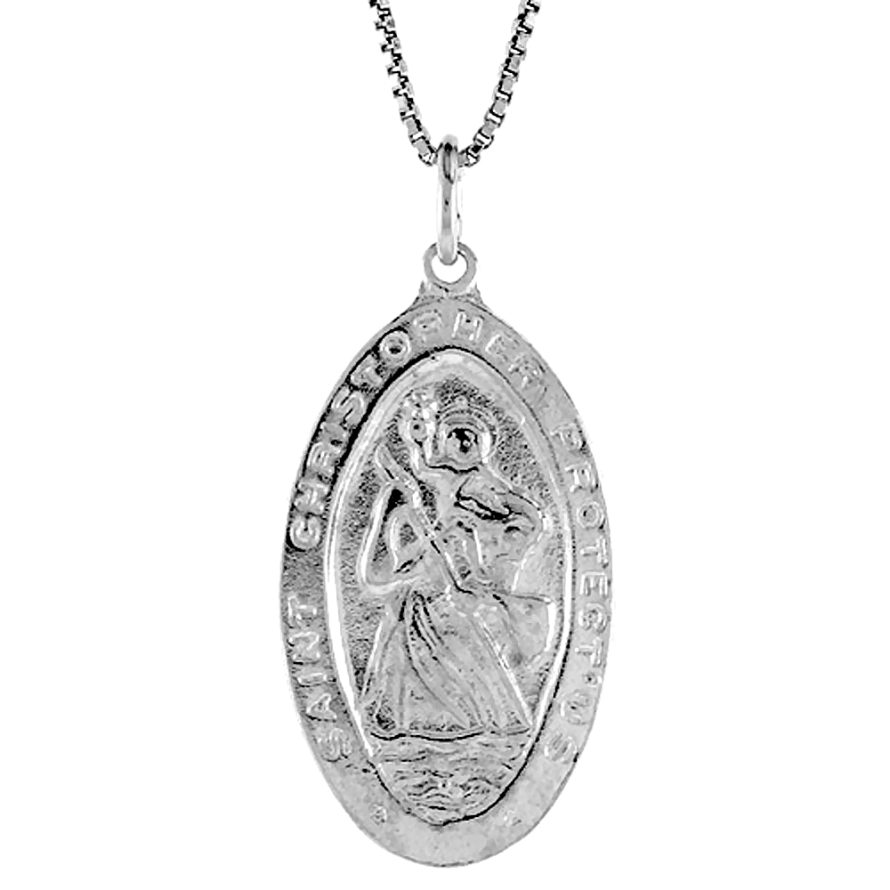 medium Size Sterling Silver St Christopher Medal Prayer Border Men Women 1 1/4 inch
