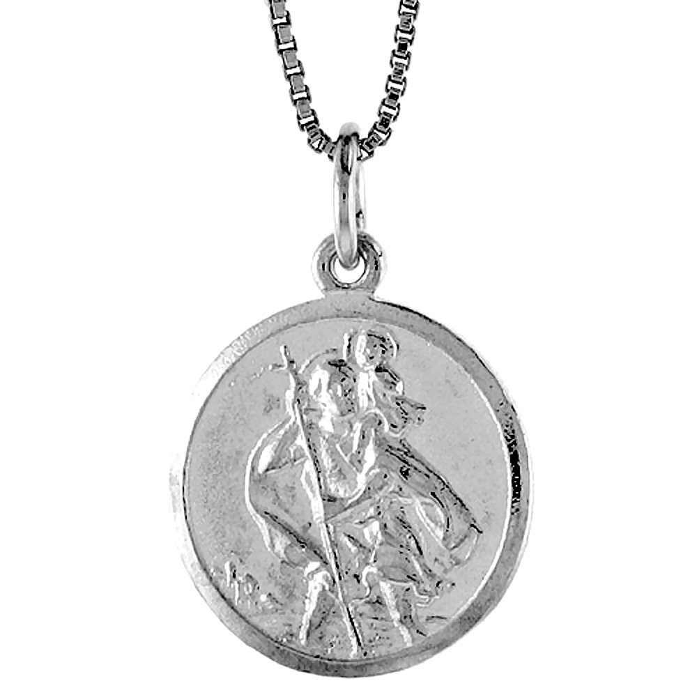 Small Plain Sterling Silver St Christopher Medal Pendant Women Men 3/4 inch Round