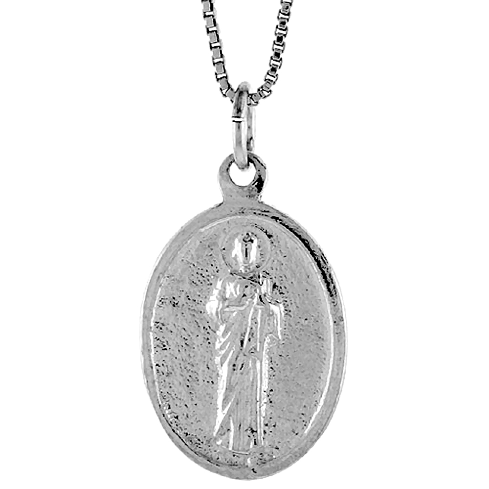 Oval Sterling Silver St Joseph Medal pendant Men Women Polished 7/8 inch