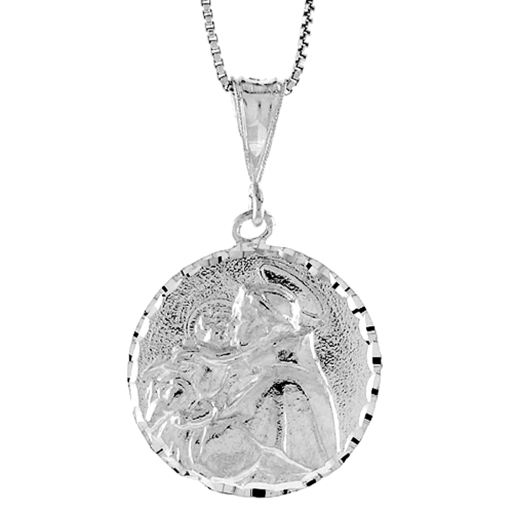 Large Round Sterling Silver St Joseph Medal Pendant Men Women Polished 1 inch