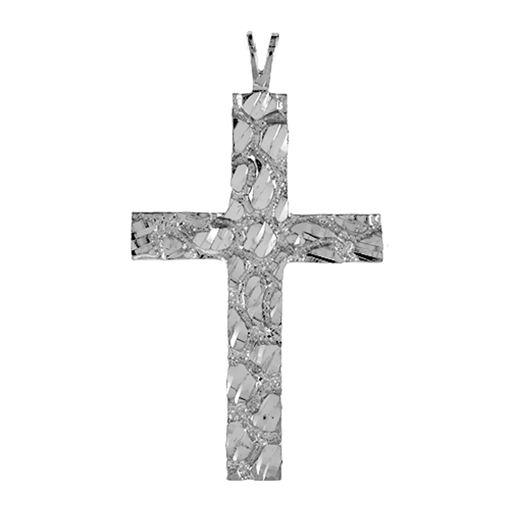 1 3/4 inch Sterling Silver Latin Nugget Cross Pendant for Men