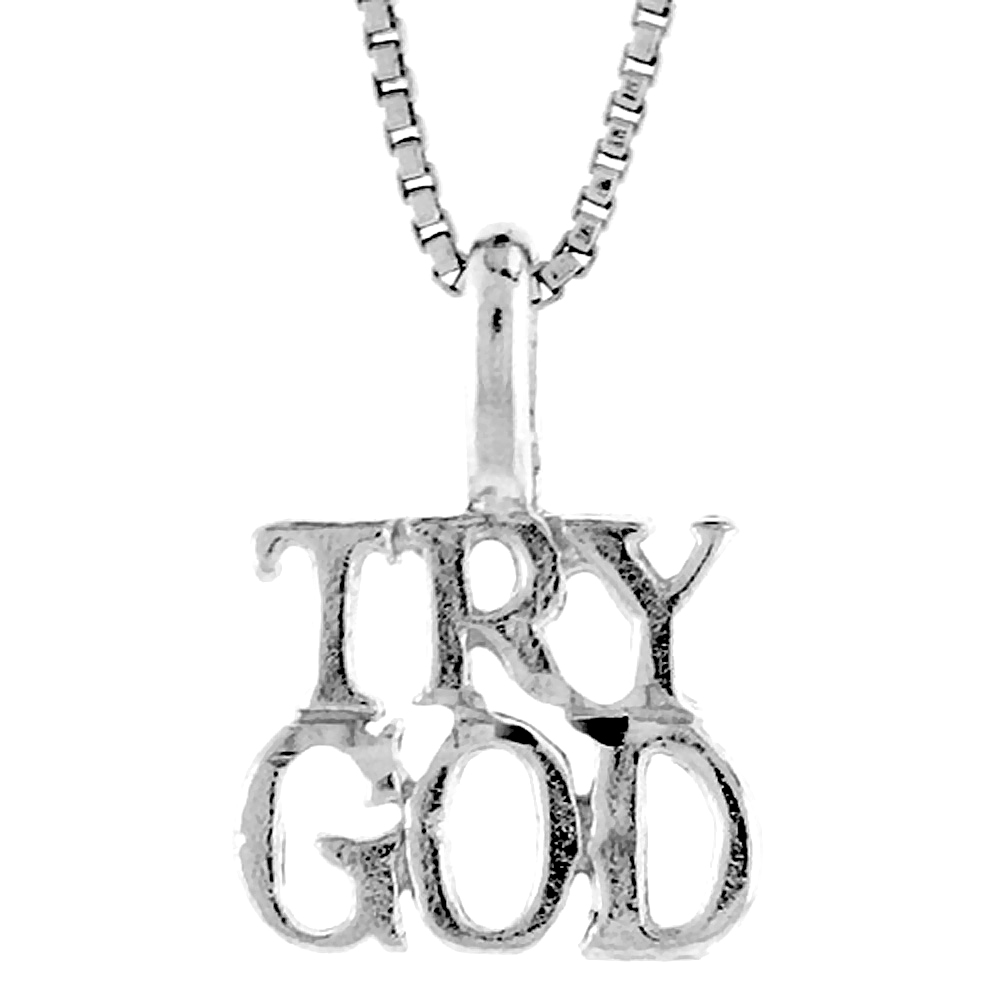 Small Sterling Silver TRY GOD Pendant Word Talking Charm Women Men 3/8 inch