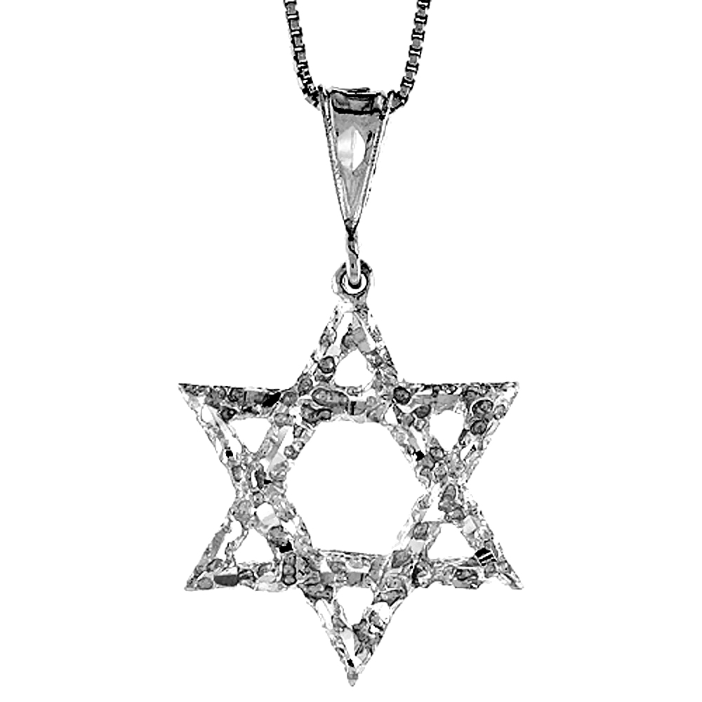 Medium Size Sterling Silver Nugger Finish Star of David Pendant Men Women 1 1/8 inch