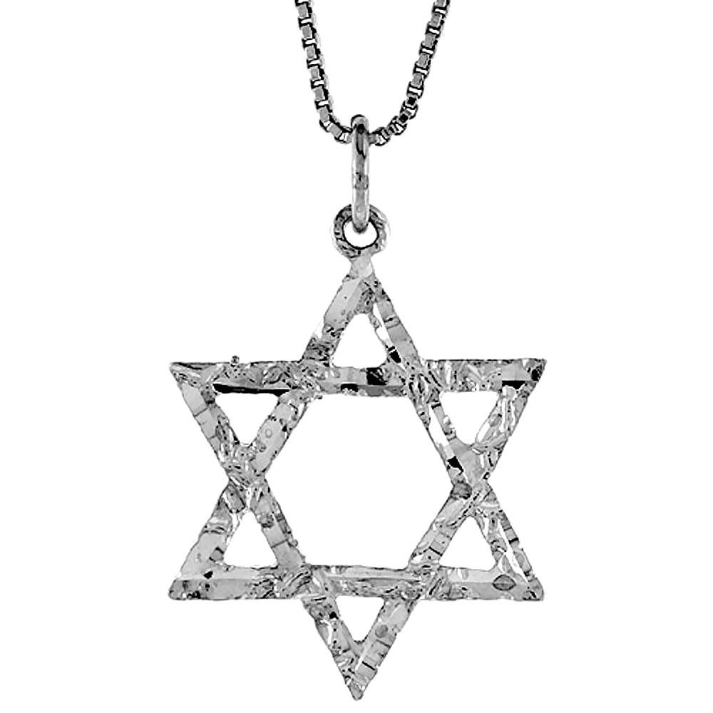 Medium Size Sterling Silver Jewish Star of David Pendant Charm Textured finish Men Women 1 inch