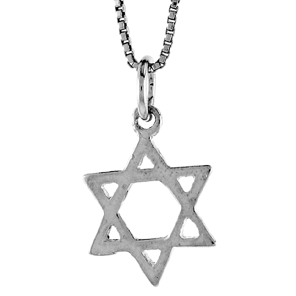 Small Flat Sterling Silver Jewish Star of David Pendant Charm Women Polished 3/4 inch