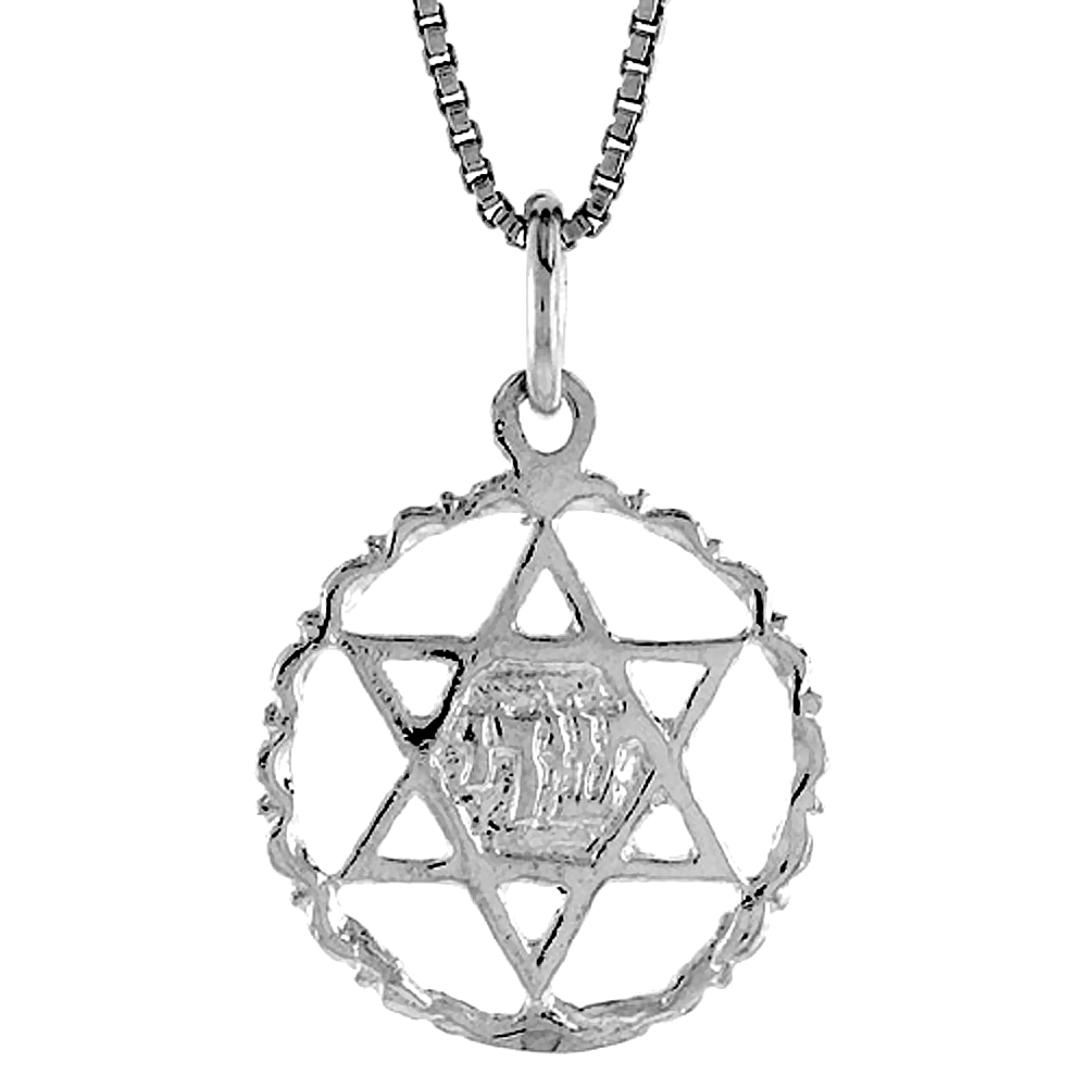Small Sterling Silver Jewish Star of David Pendant Charm Scalopped Border Women 3/4 inch Round