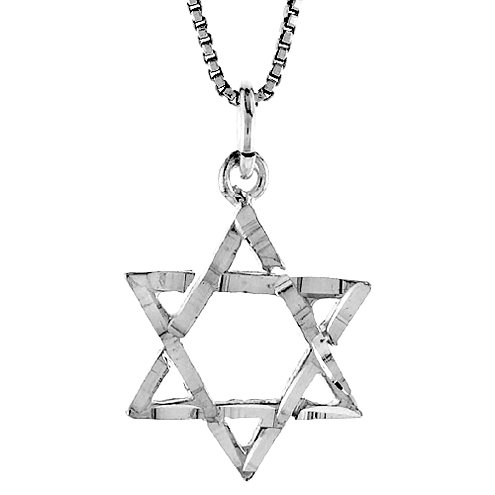 Small Sterling Silver Intertwined Jewish Star of David Pendant Charm Men Women Linear Texture 3/4 inch