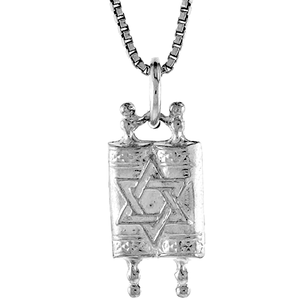 Small Sterling Silver Torah Scroll Pendant Charm Jewish Star Men Women 5/8 inch