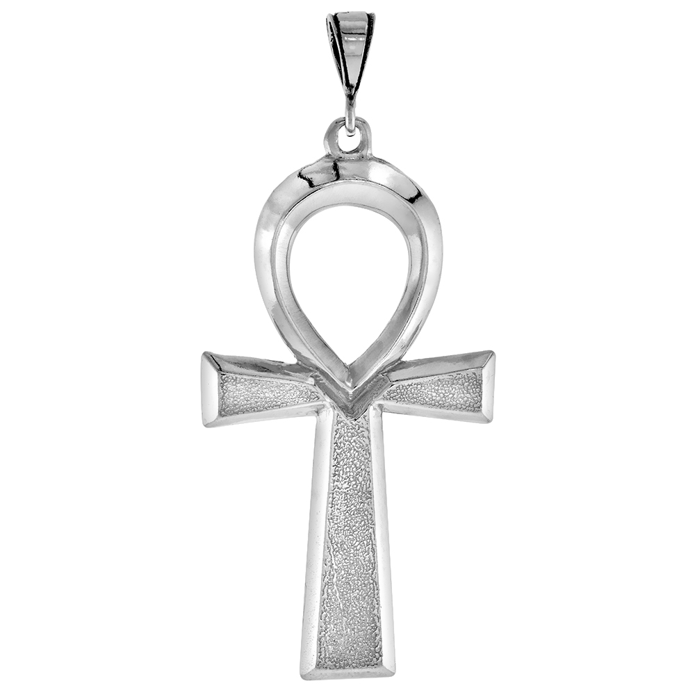 Sterling Silver Very Large Egyptian Ankh Pendant Pectoral Women Men 2 1/2 inch Tall