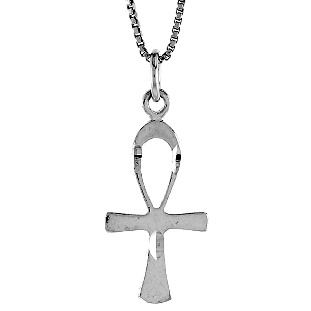 Small Flat Plain Sterling Silver Egyptian Ankh Pendant Charm Women 1 inch