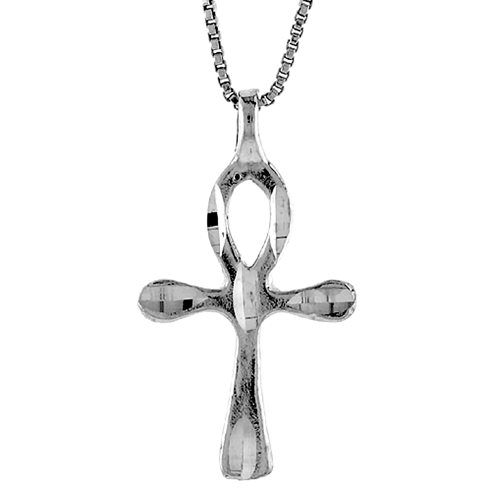 Sterling Silver Egyptian Ankh Pendant Charm Women Teardrop Arms 1 inch