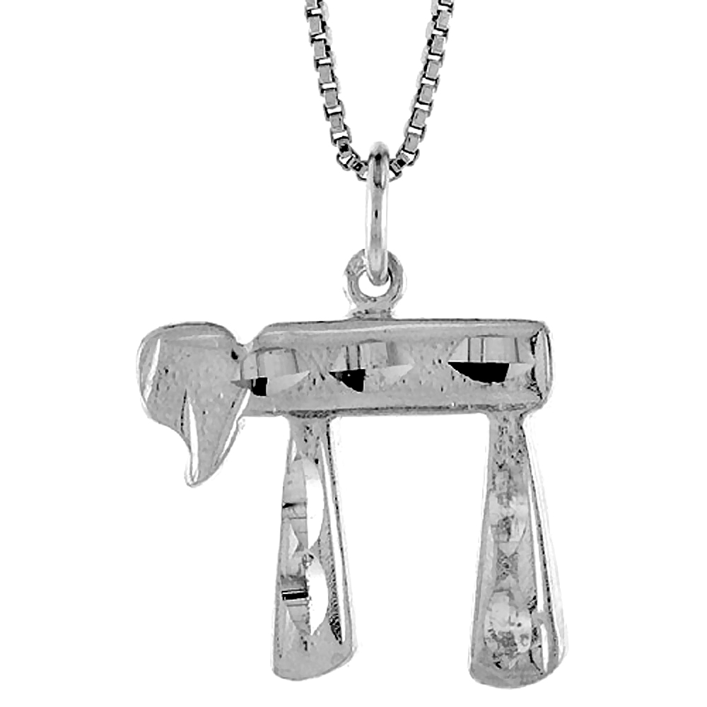 Large Sterling Silver Chai Pendant Charm Men Women Jewish symbol for Life 3/4 inch