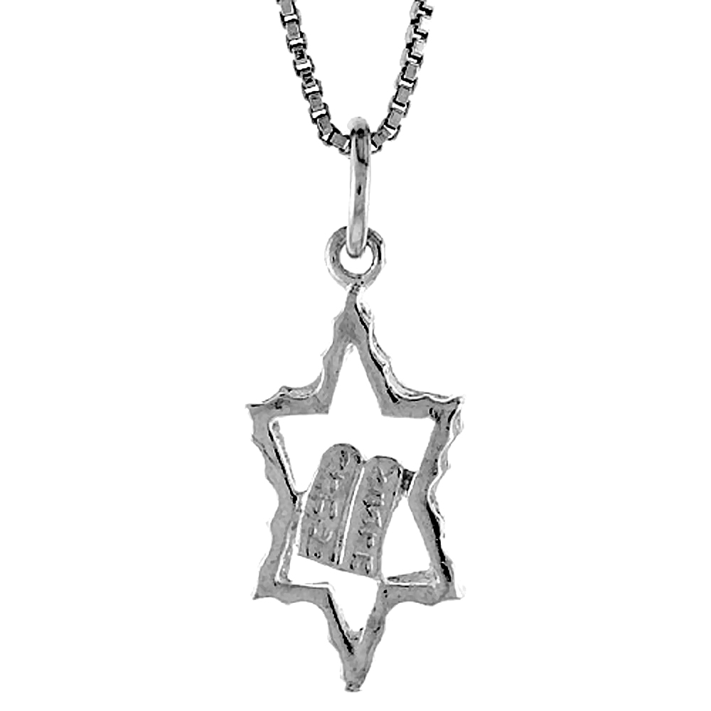 Small Sterling Silver Jewish Star of David w/ Torah Pendant Charm Women 7/8 inch