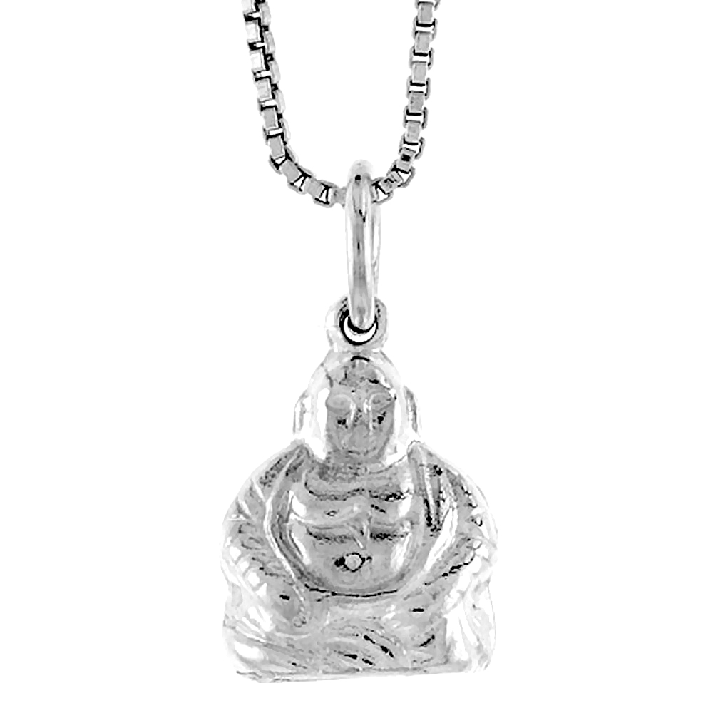 Small Sterling Silver 3-D Belly?rubbing Fat Buddha Hotei Pendant Charm Men Women 1/2 inch