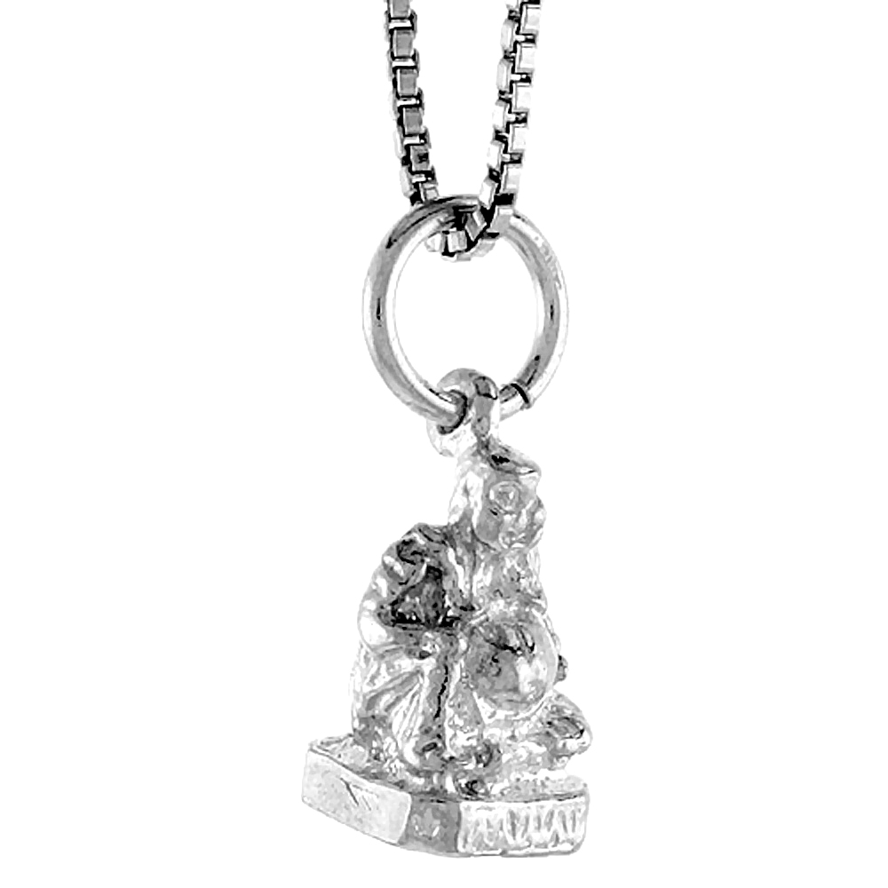 Sterling Silver Hotei Budai Belly?rubbing Buddha Pendant Charm Women 1/2 inch