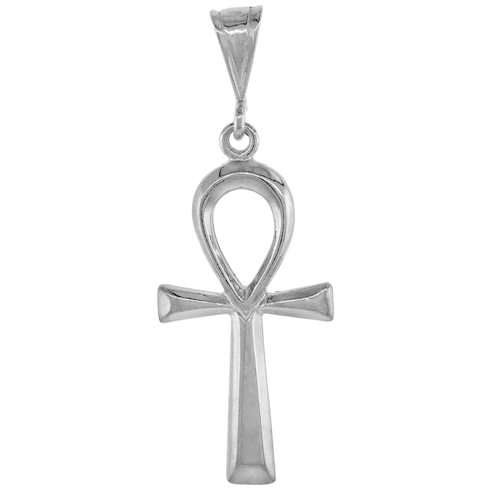 Sterling Silver Plain Large Egyptian Ankh Pendant Men Women Polished 1 1/4 inch