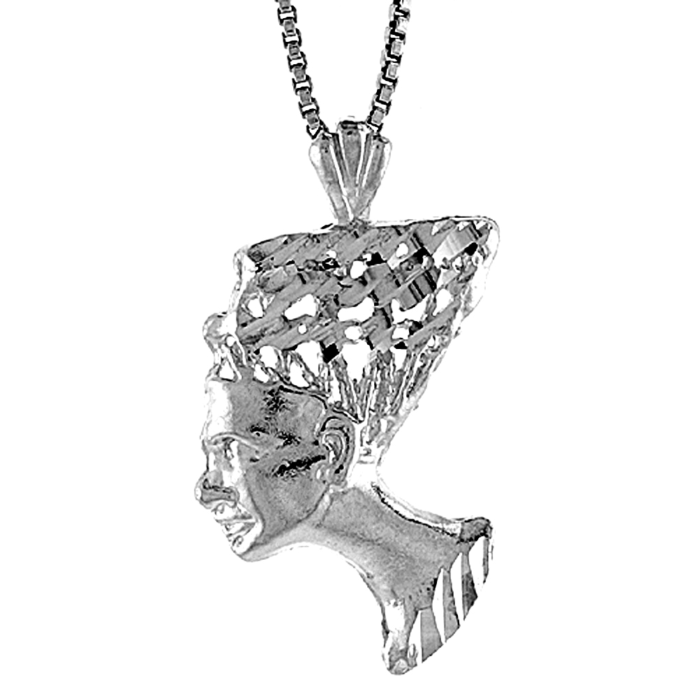 Medium Size Sterling Silver Egyptian Queen Nefertiti Pendant Women 7/8 inch