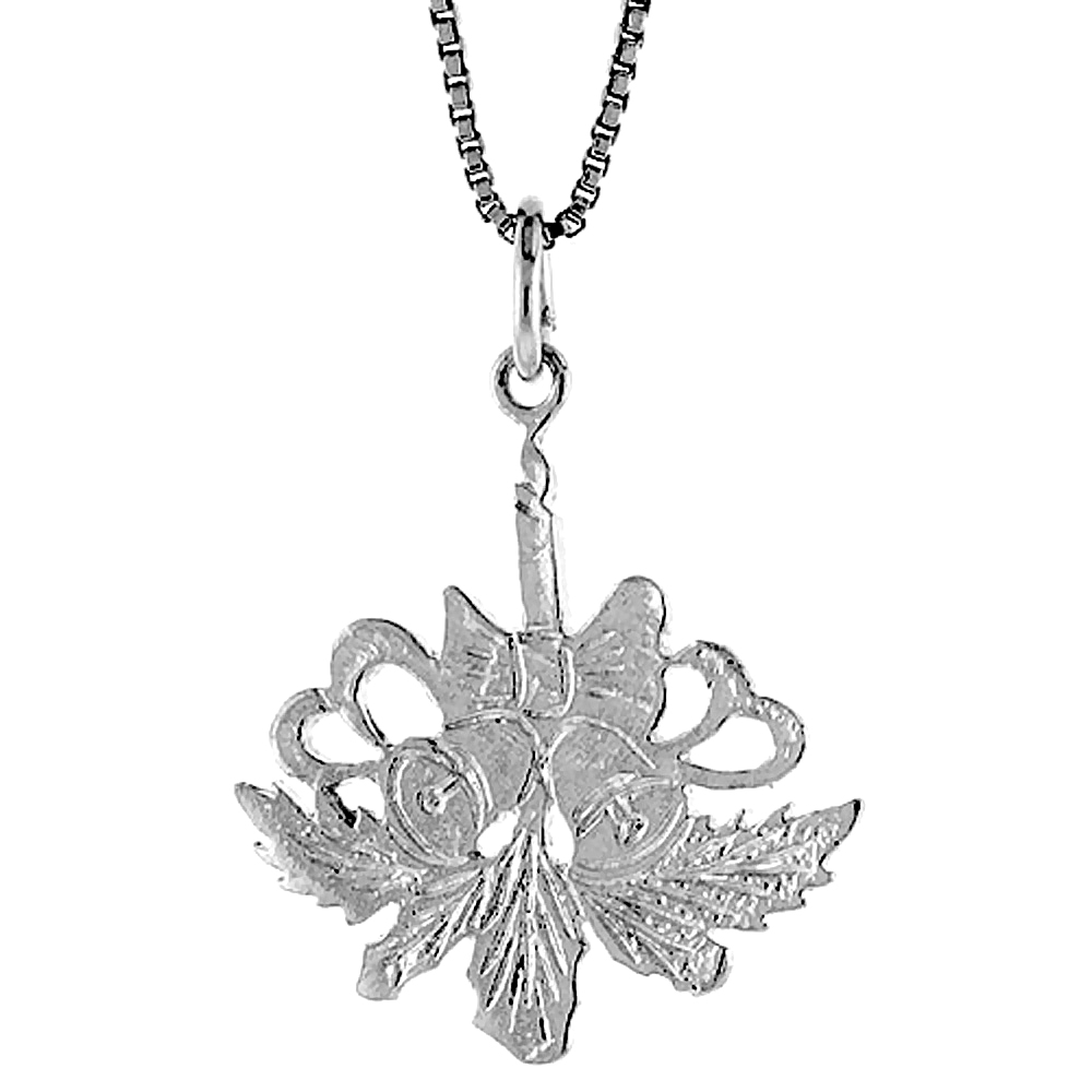Small Flat Sterling Silver Christmas Bells Pendant 7/8 inch