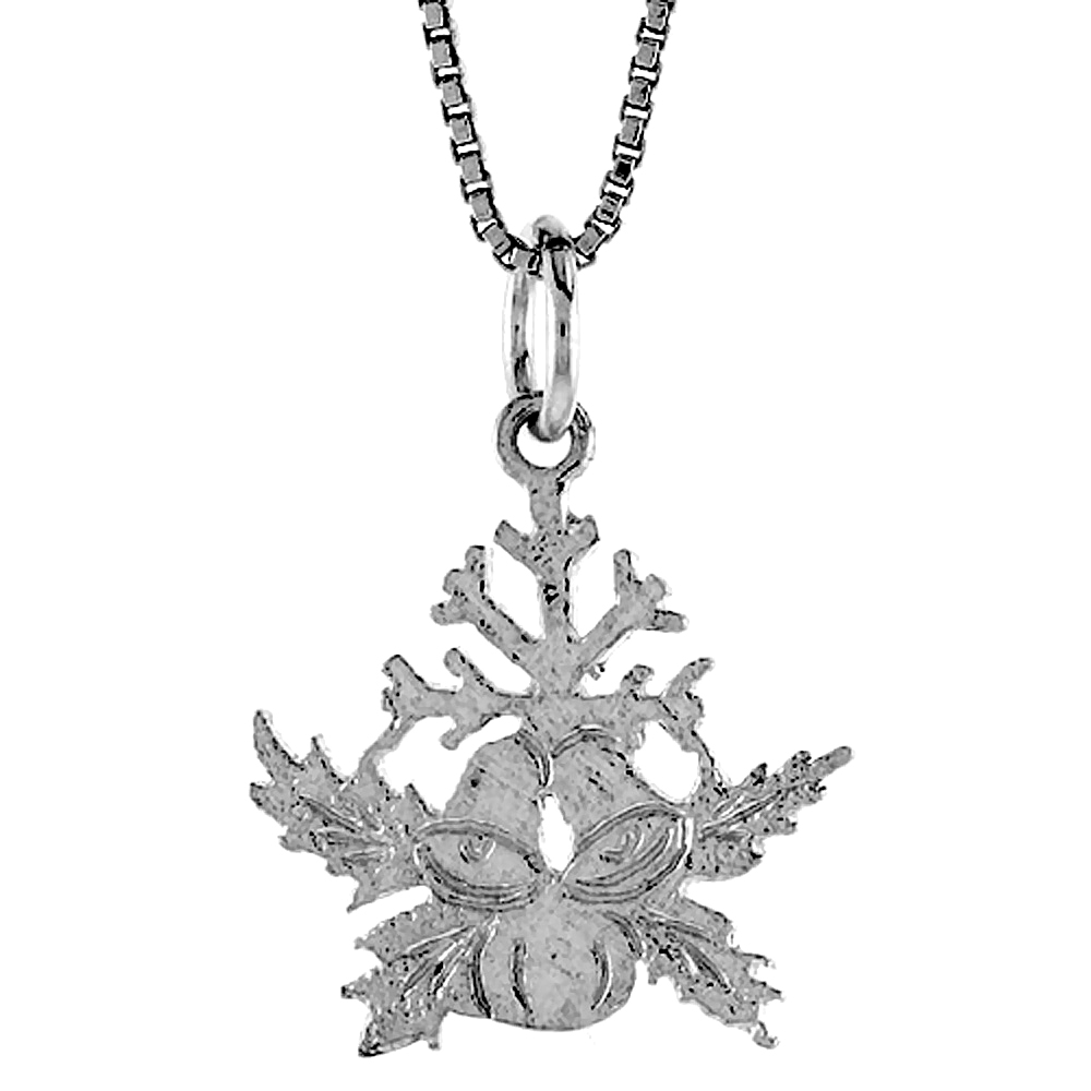 Sterling Silver Snowflake Christmass Bells Pendant 5/8 inch