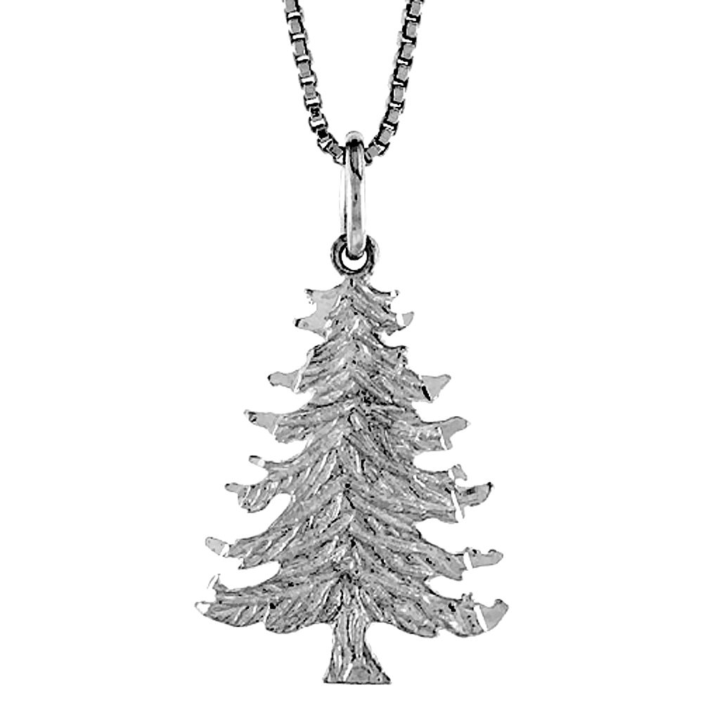 Sterling Silver Christmas Tree Pendant Charm Women 7/8 inch