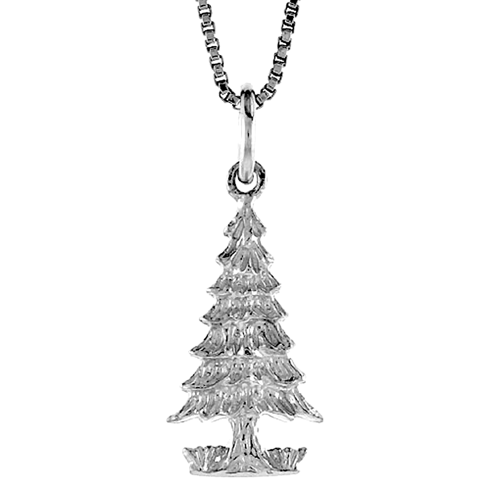 Dainty Slender Sterling Silver Christmas Tree Pendant Charm Women 3/4 inch