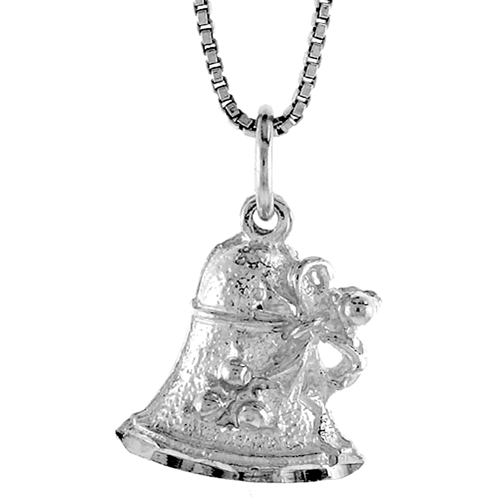Sterling Silver Christmas Bell Pendant Charm with Bow 5/8 inch