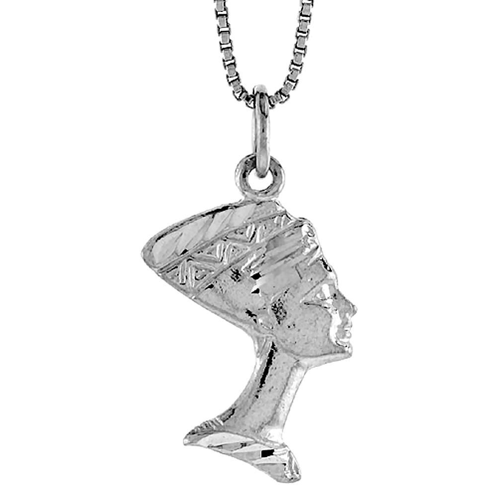 Small Sterling Silver Egyptian Queen Nefertiti Pendant Charm Women Flat Back 3/4 inch