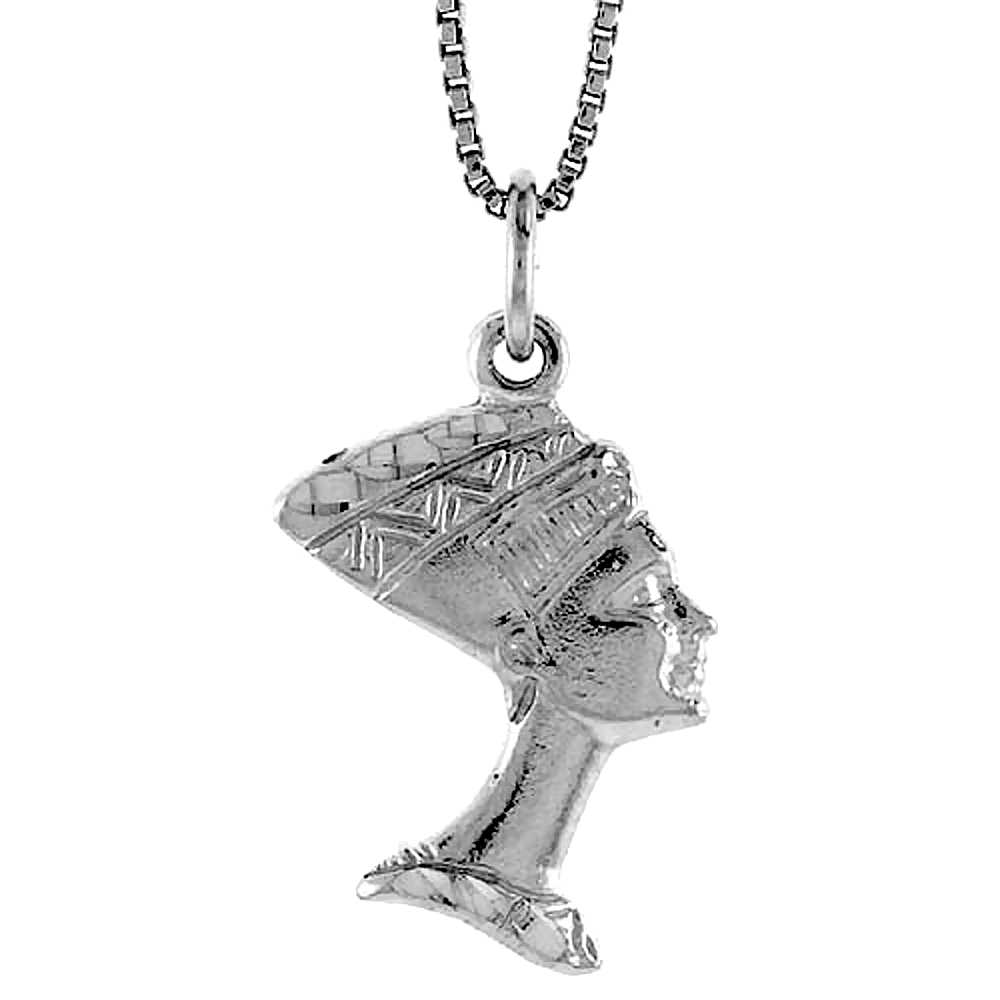 Sterling Silver 3-D Egyptian Queen Nefertiti Pendant Charm Women Flat 3/4 inch