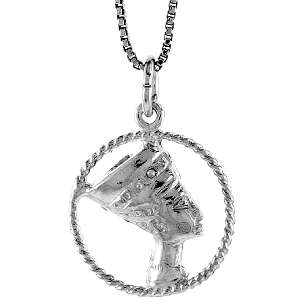 Dainty Sterling Silver Cleopatra Pendant Charm in Circle 5/8 inch Round