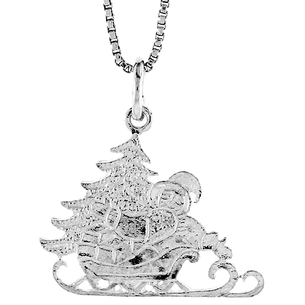 Small Sterling Silver Santa's Sleigh Pendant Charm Women 5/8 inch